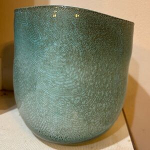 Art Glass vase blue gold toned with bubbles